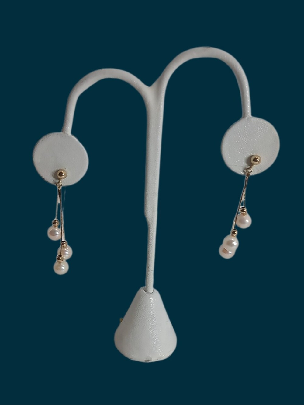 14k Gold Baroque Pearls Multi Strand Dangle Post Earrings 1.75" Long